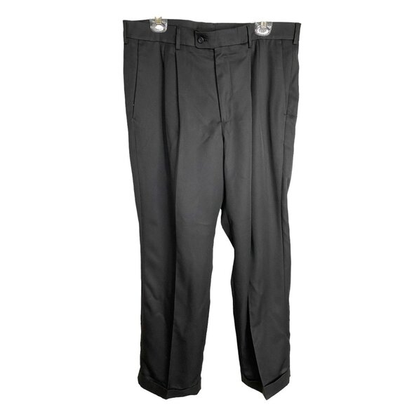 Perry Ellis Portfolio Mens Black Pleated Pants with Cuffs Size 36X30 Preppy - Picture 1 of 10